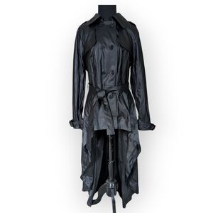 Venus Trench Coat Faux Leather Black Hi Lo Double Breasted whimsigoth Women's 12